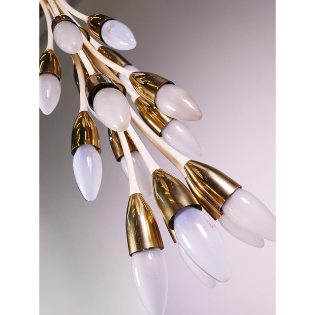 German Brass and Enamel 12-Light Chandelier, 1950s For Sale - Image 9 of 10