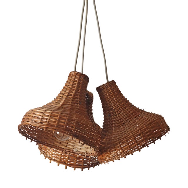 Mid-Century Modern Pendant Lights in Rattan, Germany, 1960s, Set of 3 For Sale