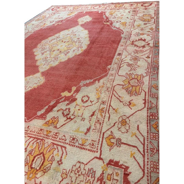 Late 19th Century 1880s Orange Medallion Antique Turkish Decorative Oushak Large Oversized Big Rug For Sale - Image 5 of 6