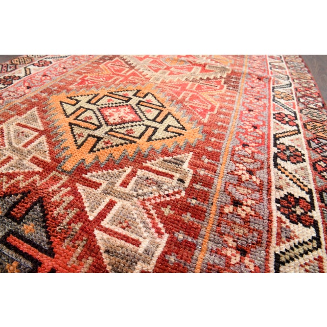 Boho Chic 1970s Vintage Handmade Wool Cotton Orange Runner Rug For Sale - Image 3 of 11