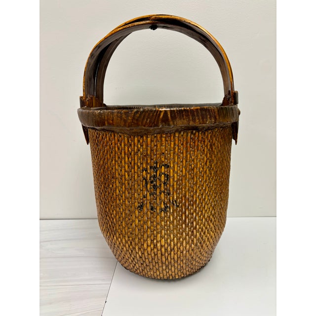 Chinese Antique Chinese Fisherman's Woven Willow Basket For Sale - Image 3 of 12