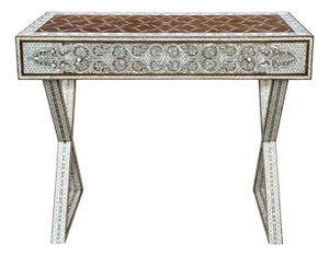 Late 20th Century White Mother of Pearl Inlaid Console Table or a Writing Desk