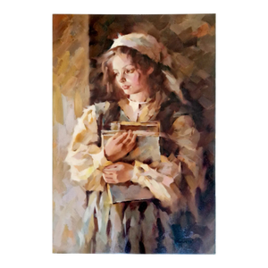 James W. - Young Girl Holding a Book, Oil on Canvas