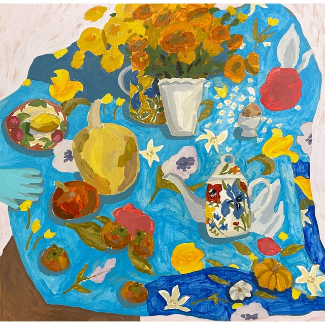 Marigolds and Pumpkin, Original Oil Painting by Molly Mansfield For Sale