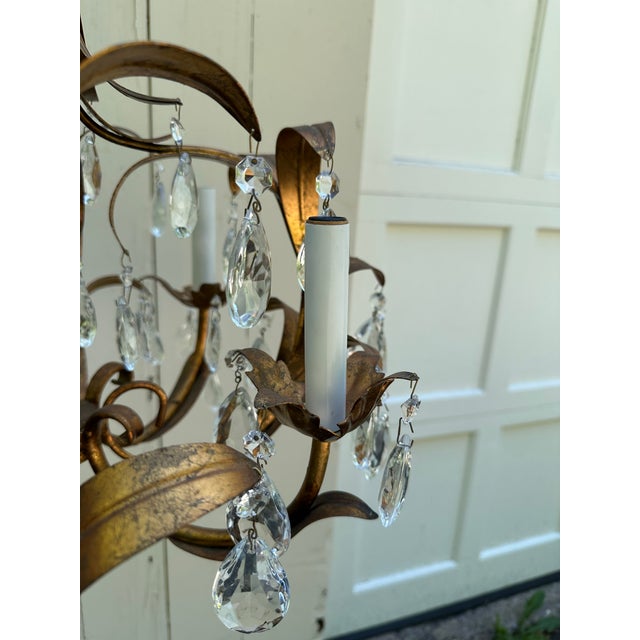 1940s Vintage Four Arm Gold Gilt Italian Chandelier For Sale - Image 5 of 9