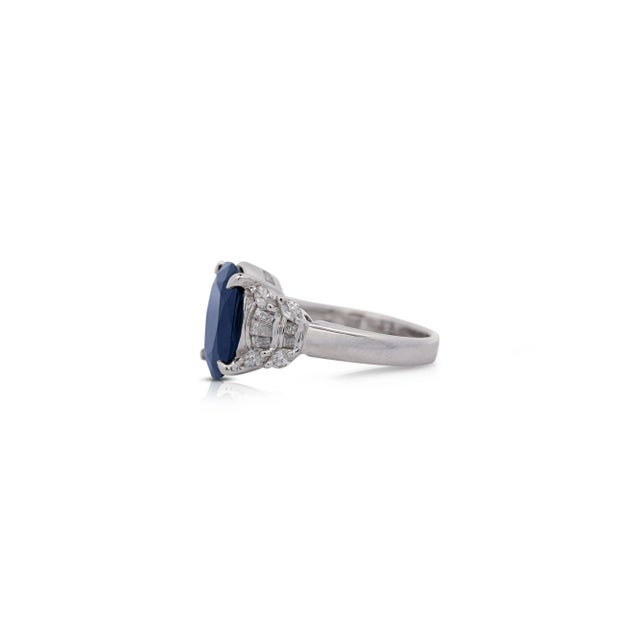 2000 - 2009 Platinum 7.52 Carat Cushion Cut Blue Sapphire and Diamond Engagement Ring Size 7.75 For Sale - Image 5 of 6