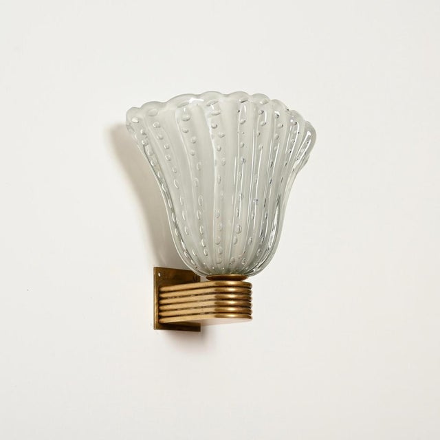 Gold Large Murano Glass and Brass Flower Sconces from Barovier, Italy 1940s, Set of 2 For Sale - Image 8 of 18