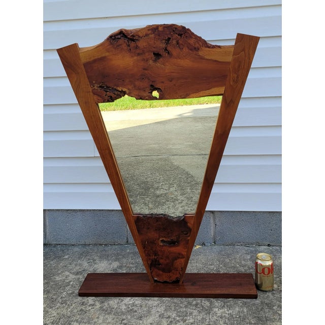 Unique solid burl wood, not sure of the exact wood. Looks to be made of Cherry/Walnut wood. Artist made triangular mirror,...