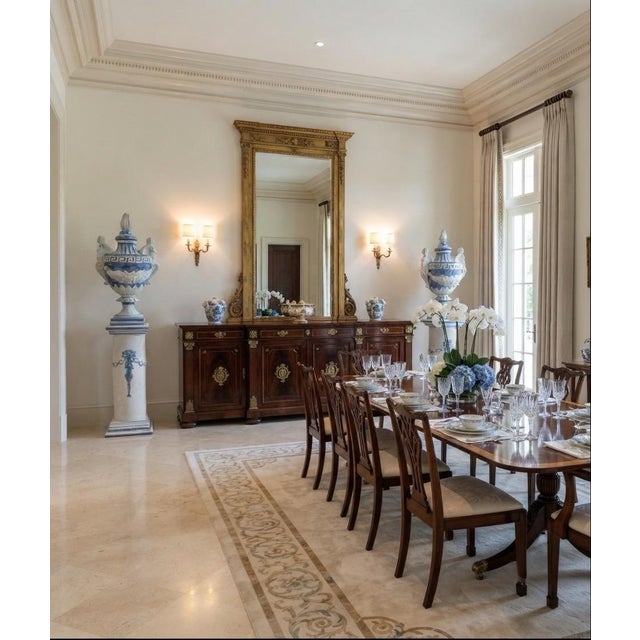 Pair of Vintage Monumental 79” Italian Blue & White Glazed Ceramic Lidded Urns on Pedestals For Sale - Image 9 of 12