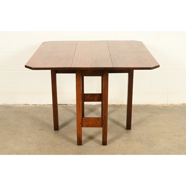 1910s Gustav Stickley Mission Oak Arts & Crafts Drop Leaf Dining Table, Circa 1912 For Sale - Image 5 of 15