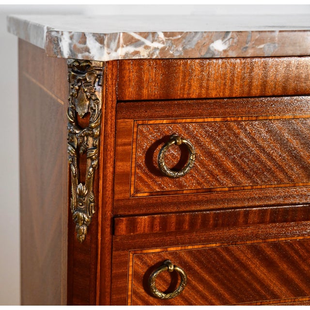 Late 19th Century 1880 Antique French Louis XVI Walnut Marble Top Ladies Lingerie Chest of Drawers For Sale - Image 5 of 13