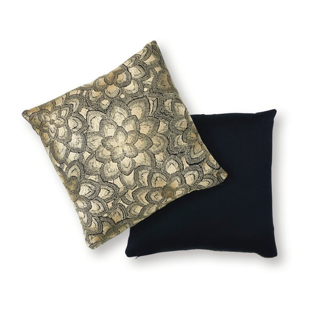 Traditional Schumacher Lotus Embroidery 18" Pillow in Gold For Sale - Image 3 of 5
