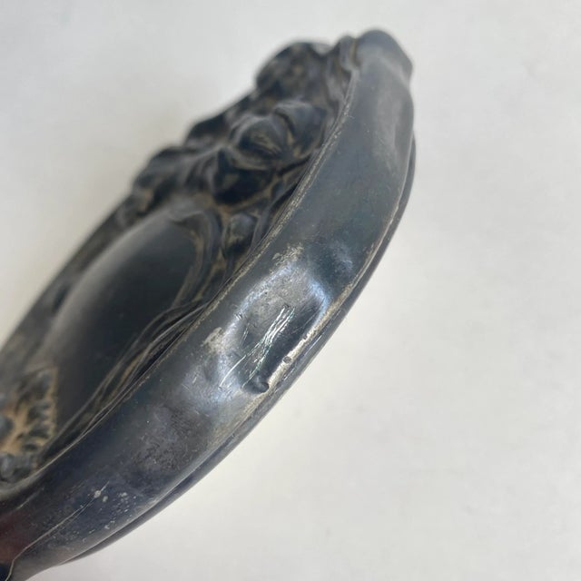 Art Nouveau Vanity Hand Mirror Floral Silver Plated Distressed Antique Finish For Sale - Image 9 of 12