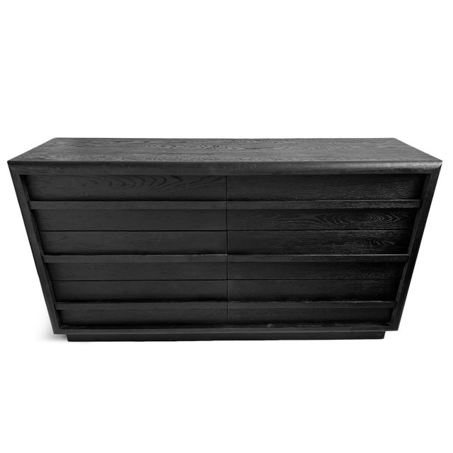 Modern black stained finish six-drawer oak wood dresser. Clean lines, rounded corners and simple design that will work...