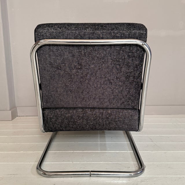 Metal Vintage Tubular Steel Cantilever Armchair in Black Upholstery, 1930s For Sale - Image 7 of 12