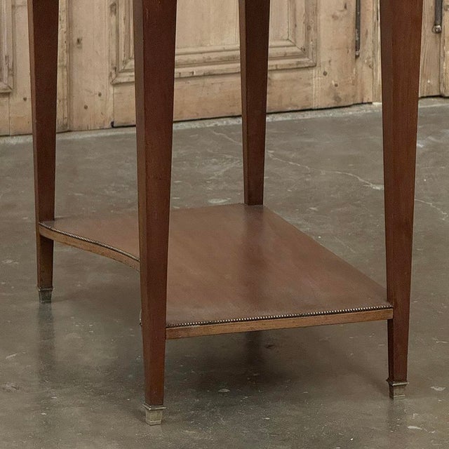Antique French Louis XVI Rectangular Mahogany Side Table With Carrara Marble Top and Brass Gallery For Sale - Image 10 of 15