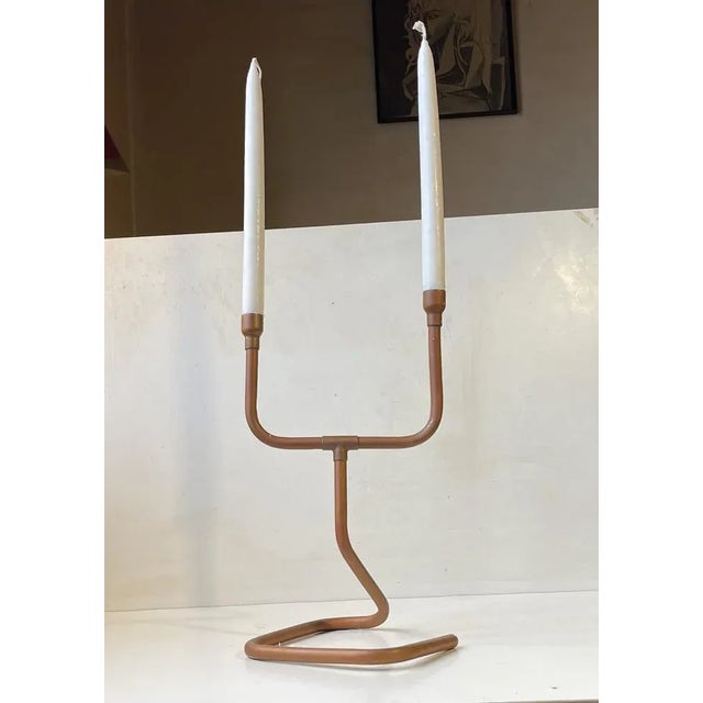 Industrial Vintage Danish Steampunk Candleholder in Copper Pipe, 1970s For Sale - Image 3 of 7