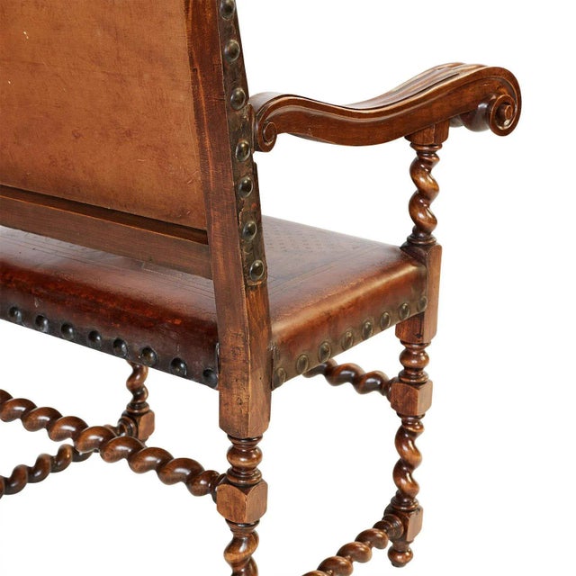 Wood Italian or Spanish Large Walnut Armchairs Circa 19th Century, a Pair For Sale - Image 7 of 11