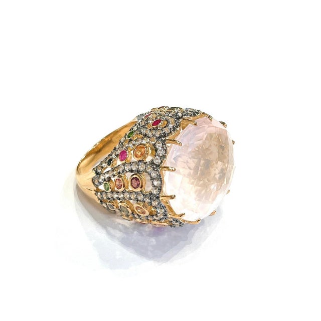 Early 21st Century Bochic "Orient" Pink Quartz & Sapphire Ring Set In 18K Gold & Silver For Sale - Image 5 of 18