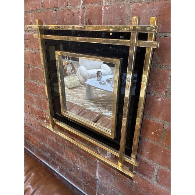 Italian Mid-Century Wall Mirror Black & Brass, 1970s For Sale - Image 11 of 11
