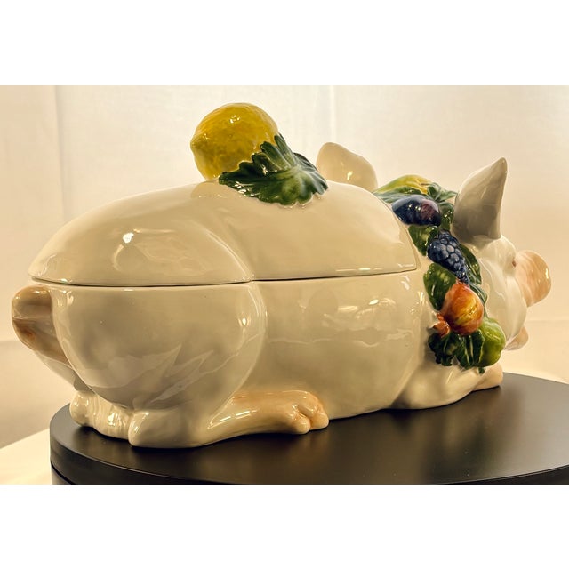 VIETRI Late 20th Century Vietri Italian Ceramic Pig Tureen With Fruit Finial Lid For Sale - Image 4 of 18