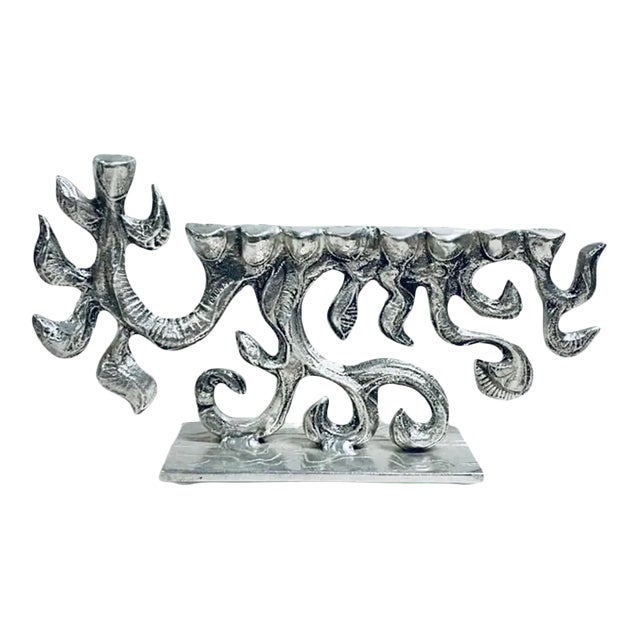 Huge Vintage Mid Century Modern, Don Drumm Cast Aluminum Brutalist Tree of Life Hanukkah Menorah Signed For Sale