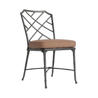 Brown Jordan Calcutta Side Chair, Textured Pewter frame with Fusion Clay fabric For Sale