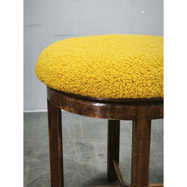 Art Deco Beechwood Stool with Bouclé Upholstery, Czech, 1930s For Sale - Image 3 of 9