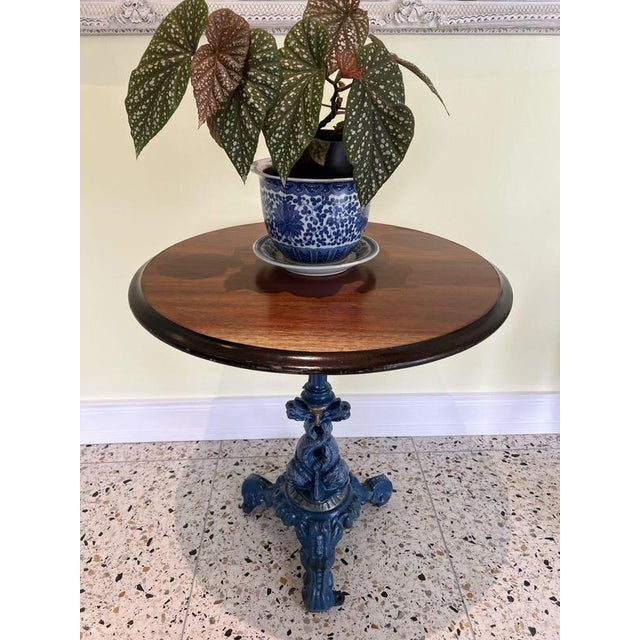 Antique Victorian Cast Iron Sea Monster Occasional Table with Circular Mahogany Top For Sale - Image 3 of 7