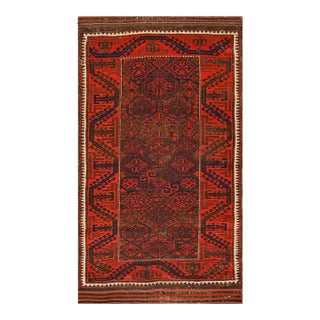 Incredible Red-Raspberry Background Color With Geometric Design Antique Persian Baluch Rug For Sale