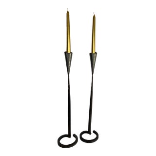 Pair of Belltrees Forge Tall Hand-Forged Pinecone Candlesticks / Scottish Artisan Blacksmith For Sale