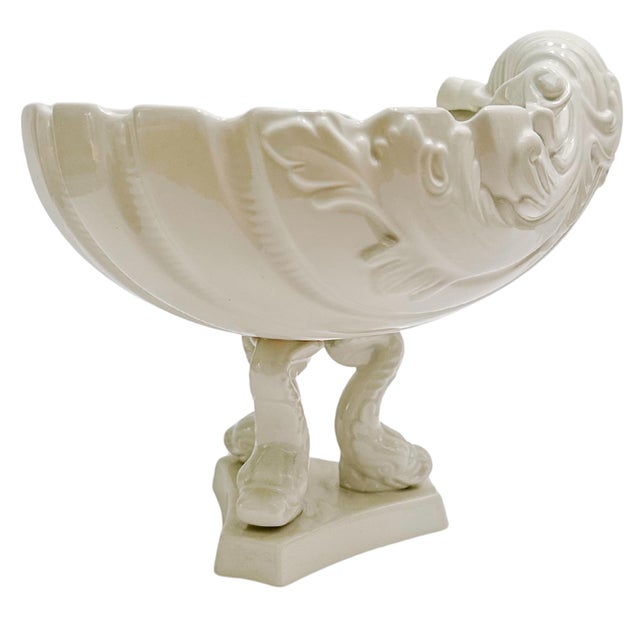 Mid 20th Century Italian Whiteware Shell & Dolphin Pedestal Centerpiece Bowl For Sale In San Diego - Image 6 of 10