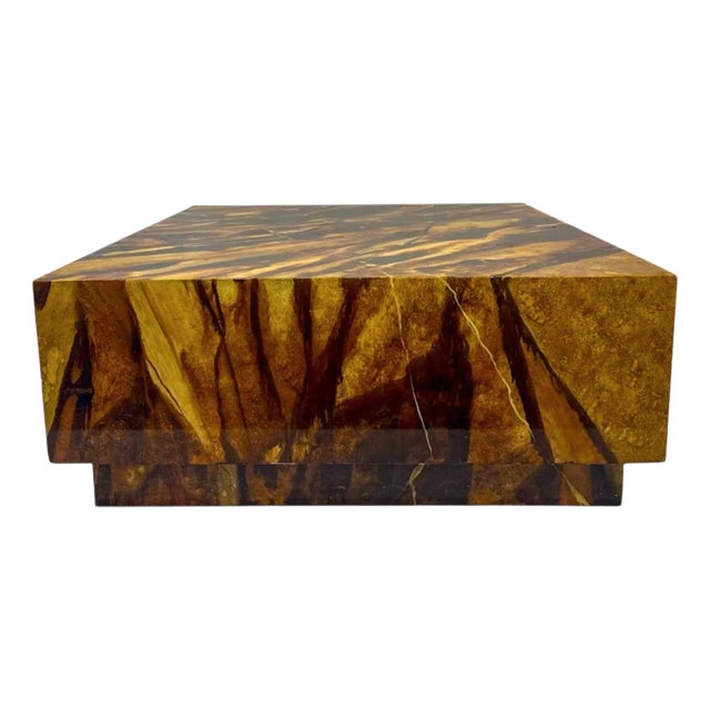 Mid-Century Modern Hand Painted Faux Tiger’s Eye Floating Coffee Table For Sale