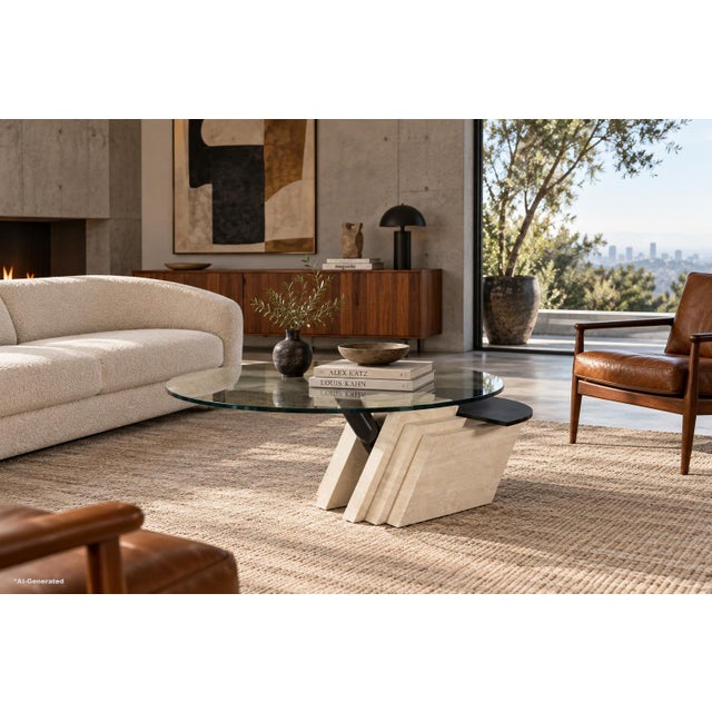 Dating back to the Postmodern era, the mid-century modern Italian Zeus coffee table by Lapalma transforms travertine,...