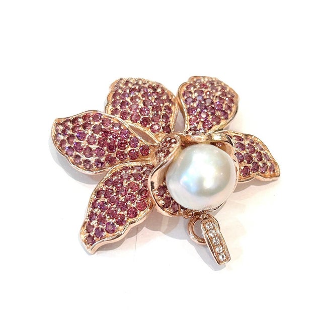 Bochic "Orient" Vintage Rodorite & Pearl Cocktail Ring Set In 18K Gold & Silver For Sale - Image 4 of 18