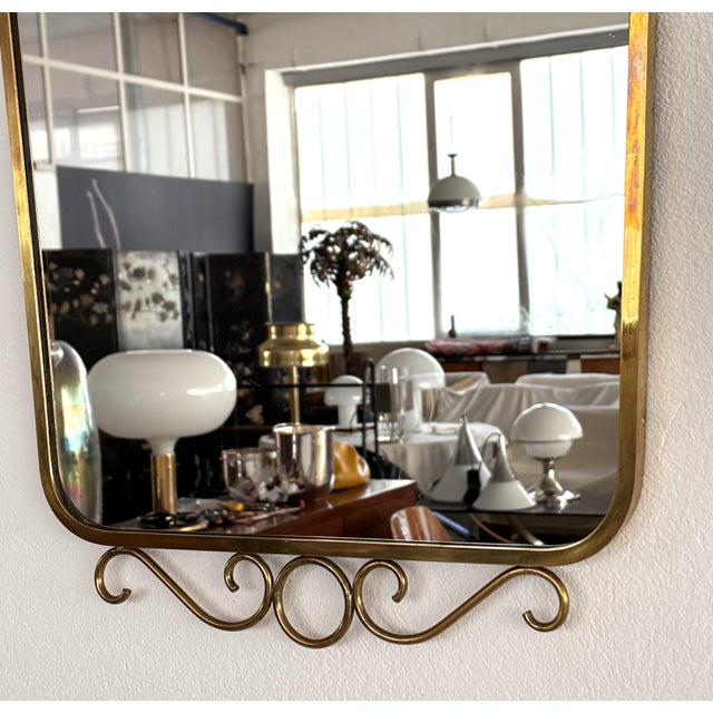 1960s Mid-Century Italian Brass Wall Mirror with Decorations in the style of Gio Ponti, 1970s For Sale - Image 5 of 15