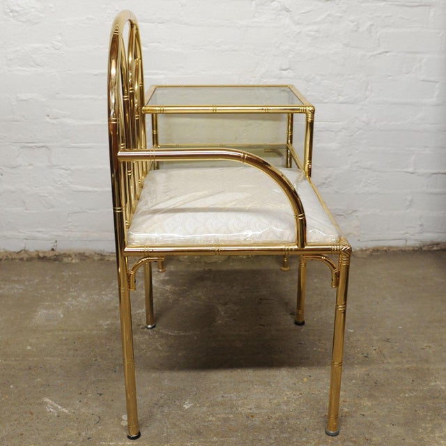 Vintage Hollywood Regency Brass and Faux Bamboo Telephone Seat, 1970s For Sale - Image 12 of 14