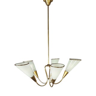 Pendant Light in Brass and Murano Glass, 1950s For Sale