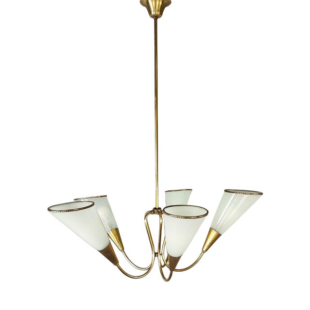 Pendant Light in Brass and Murano Glass, 1950s For Sale