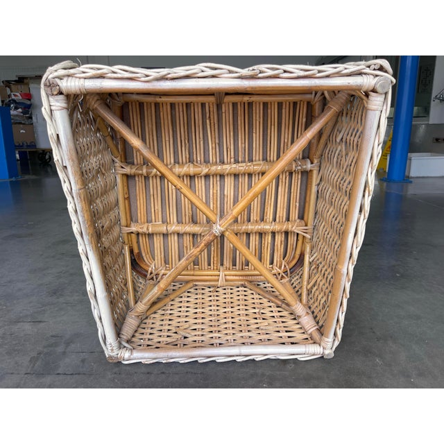 Vintage White Large Braid Rattan Barrel Back Chair Frame For Sale - Image 11 of 12