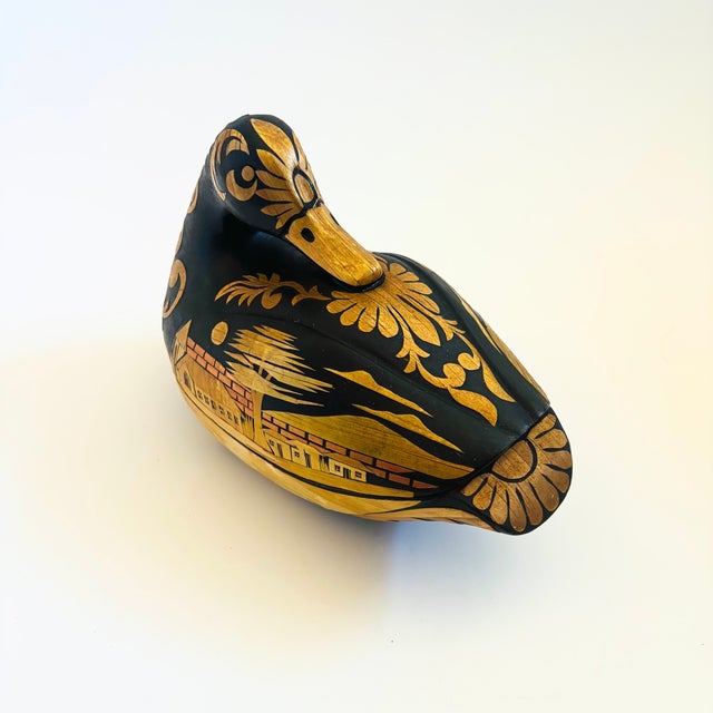Traditional Vintage Carved Wood Duck Box For Sale - Image 3 of 13