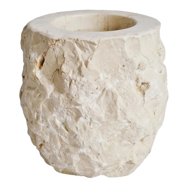 Vintage Chiseled Travertine Container Small For Sale