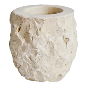 Vintage Chiseled Travertine Container Small