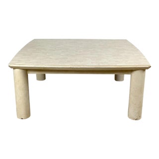 1980s Lane Postmodern Faux Parchment Coffee Table With Sculptural Cylinder Legs For Sale