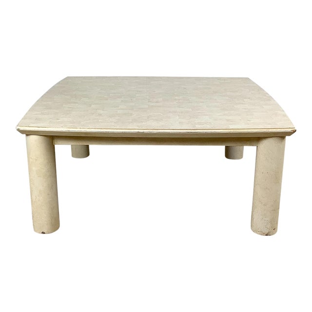 1980s Lane Postmodern Faux Parchment Coffee Table With Sculptural Cylinder Legs For Sale