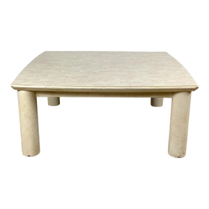 1980s Lane Postmodern Faux Parchment Coffee Table With Sculptural Cylinder Legs