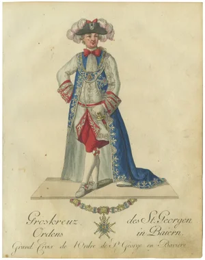 Schwan, Grand Cross of the Order of St. George in Bavaria, 18th Century, Hand-Colored Engraving