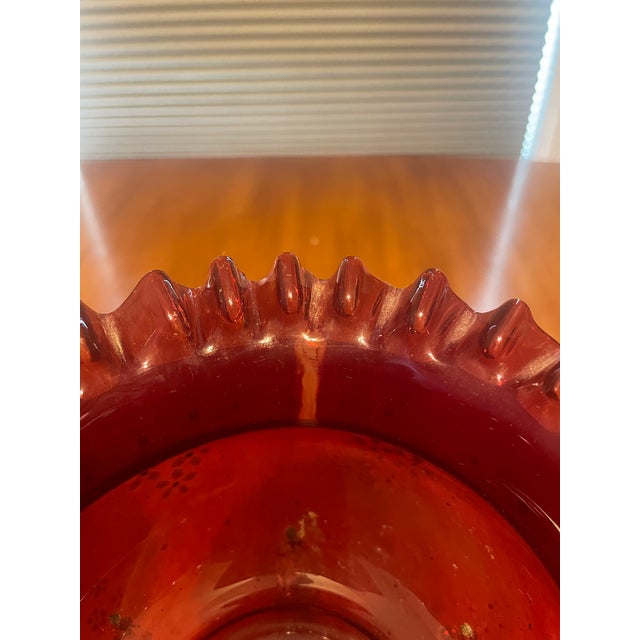 Pair of Ruby Red Glass Mantel Lustres/Hurricane Candle Holders With Crystal Prisms For Sale - Image 9 of 10