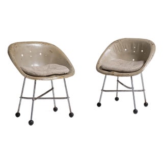 Pair of Mid-Century Modern Upholstered Chairs, Antique, France, Circa 1960 For Sale