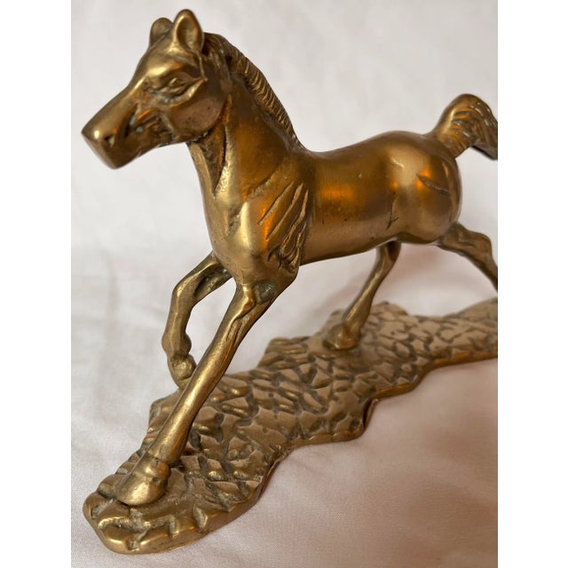 Mid-Century Modern Mid 20th Century Brass Horse on Cobblestone For Sale - Image 3 of 5